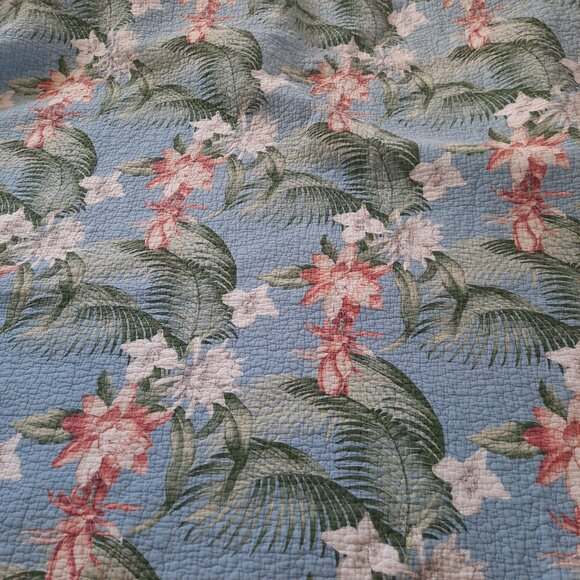 Queen Tommy Bahama Quilt Blue Tropical Flower Aregada Dock Blanket Bedspread - Picture 1 of 6